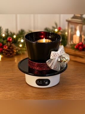 Handcrafted Holiday Top Hat Candle Holder – Black & Red Glitter Christmas Decor